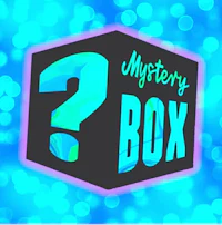 the mystery box logo on a blue background